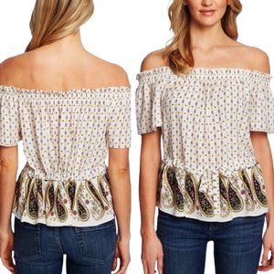 CeCe Off The Shoulder Top Paisley Boho Large NEW